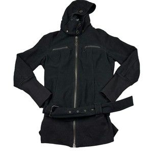 Free People Size 4 Womens Black Wool Blend Belted Full Lined Zip Up Jacket